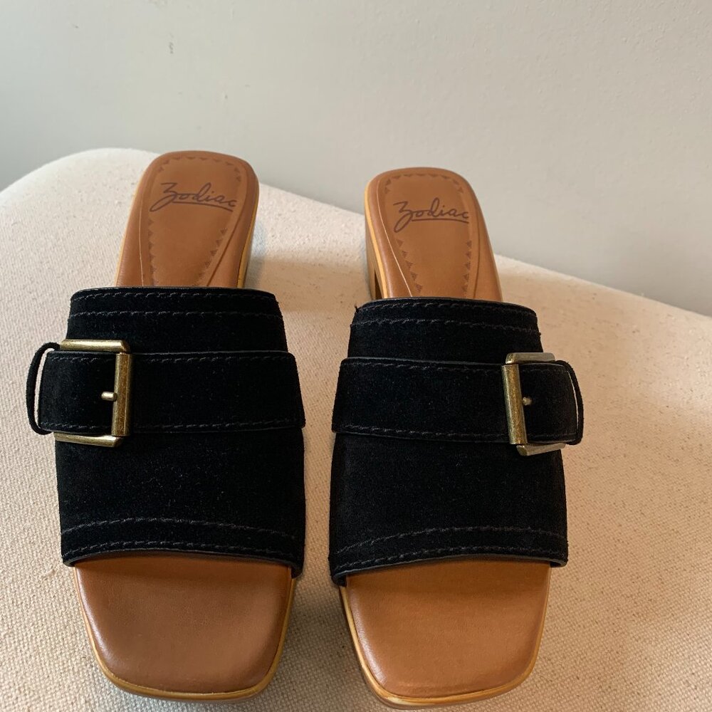 ZODIAK Black Suede Leather Slip-On Sandals Size 9.5/2.5-inch Heel